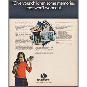 1967 Eastern Airlines Little Girl Photo Vintage Print Ad Tartan Skirt Wall Art